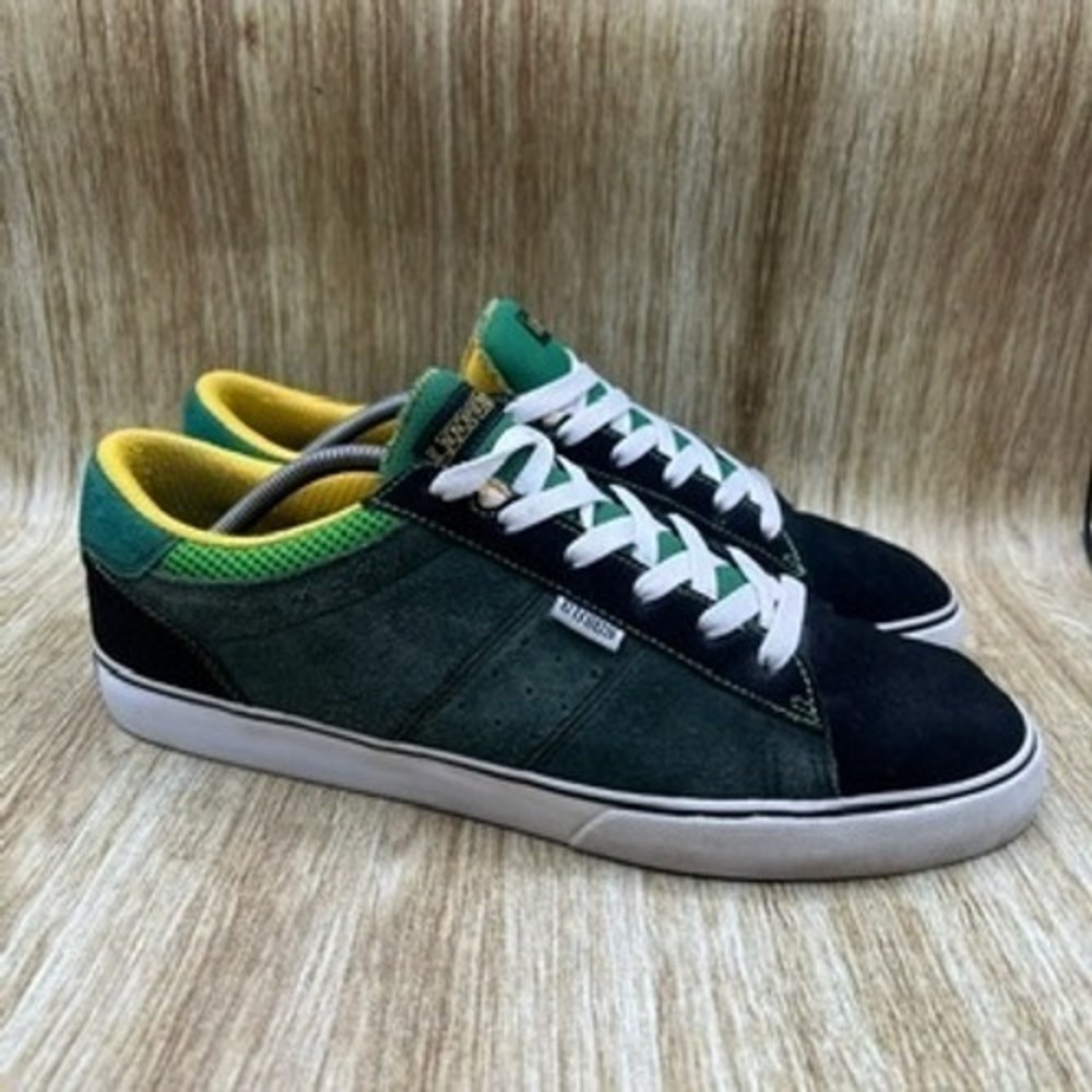 Etnies Perro Mens Size 11.5 Skate Shoes Black Green Yellow Suede Lace Up Sneaker